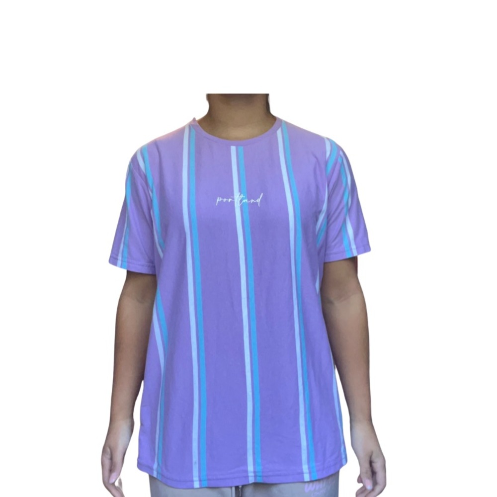 Purple And Blue Striped Men’s Denim And Flower Portland Shirt Size X-Large